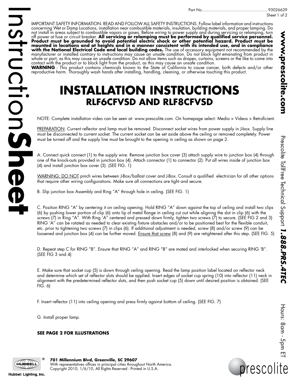 Prescolite RLF8CFVSD User Manual | 2 pages