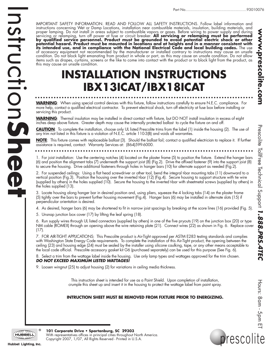 Prescolite IBX18ICAT User Manual | 2 pages