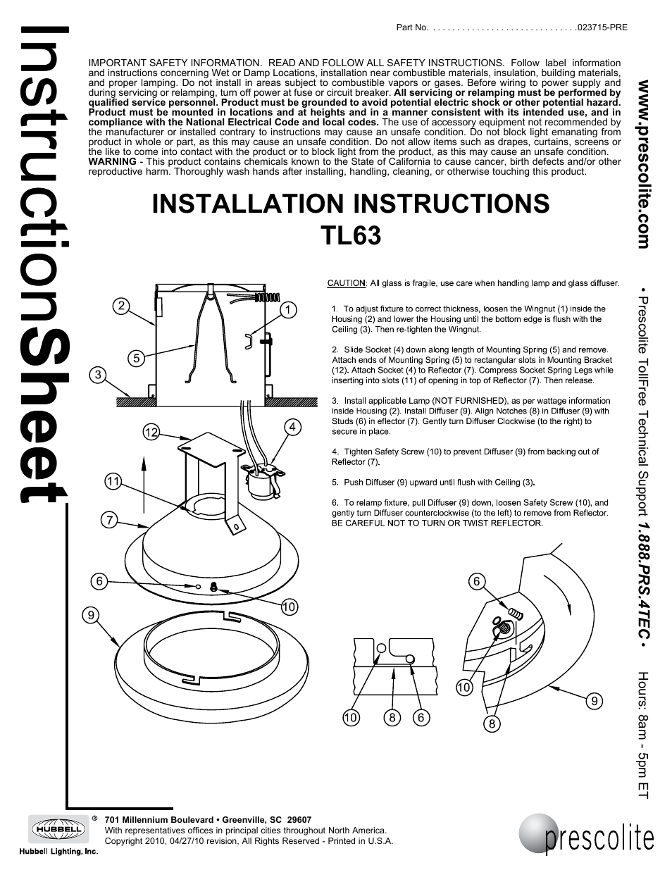 Prescolite TL63 User Manual | 1 page