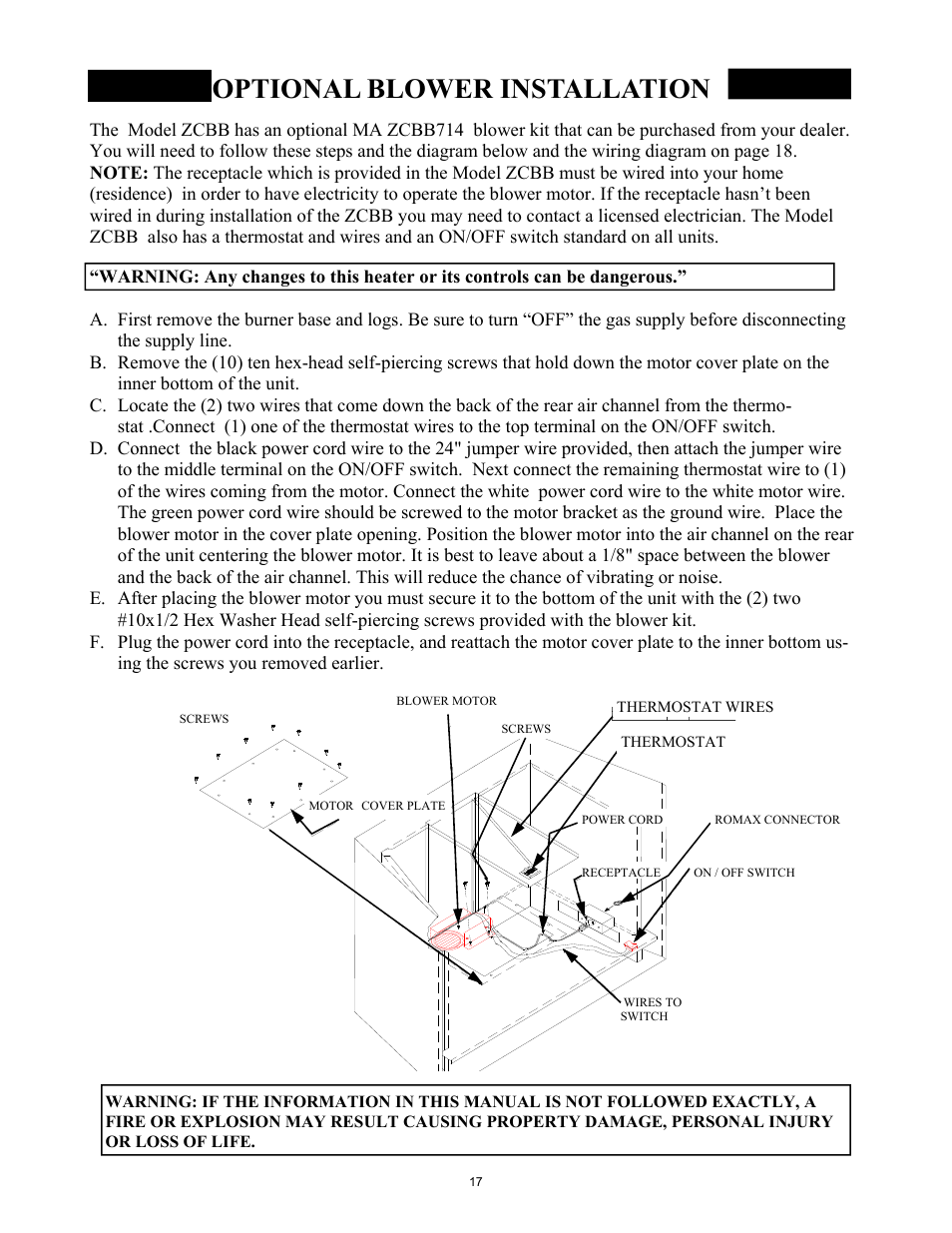 Optional blower installation | New Buck Corporation ZCBB User Manual | Page 19 / 22