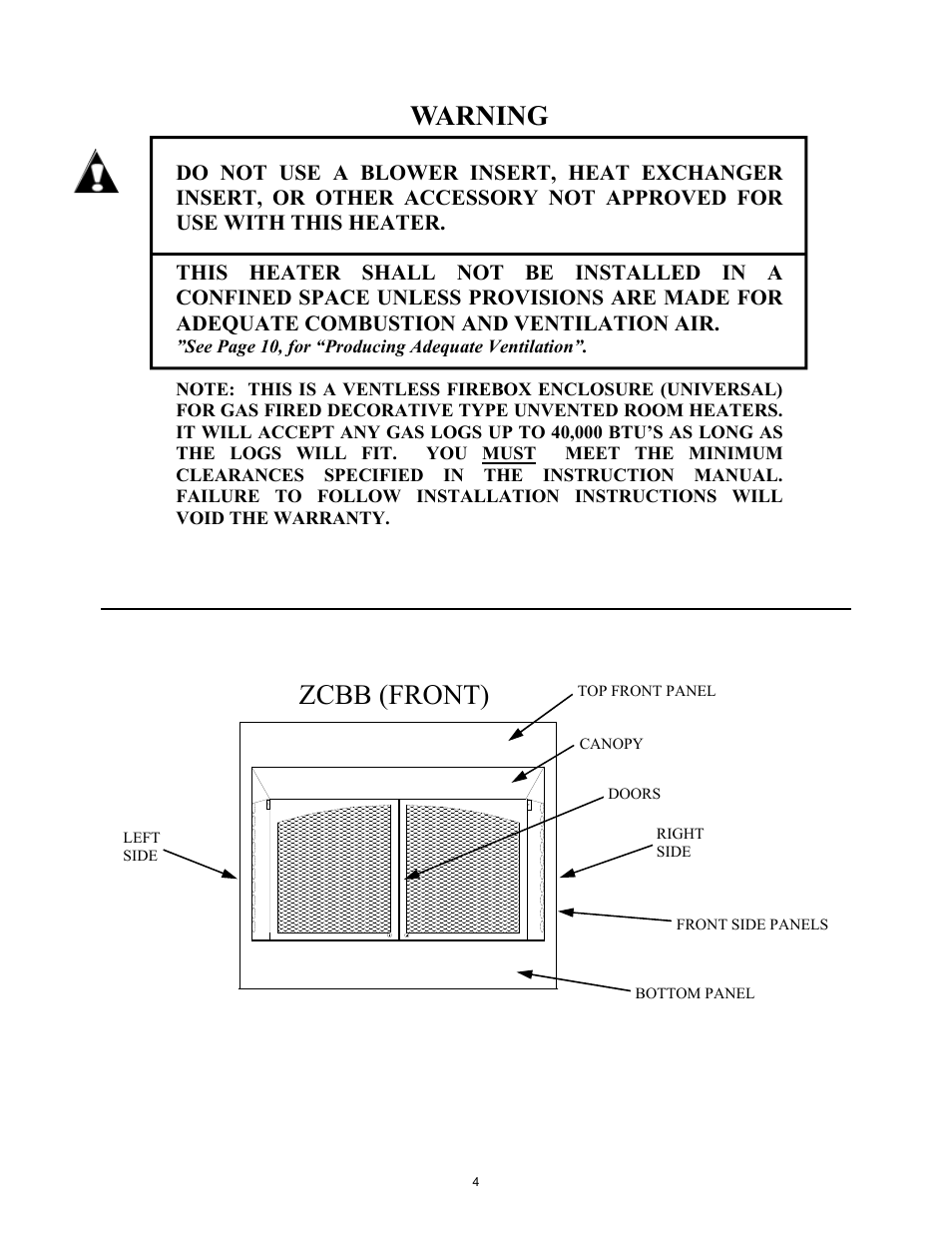 Warning, Zcbb (front) | New Buck Corporation ZCBB User Manual | Page 6 / 22