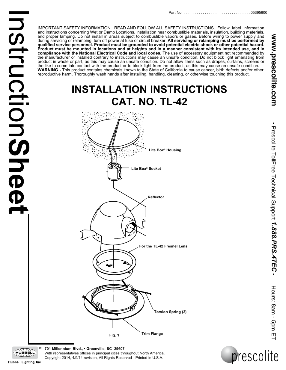 Prescolite TL-42 User Manual | 2 pages