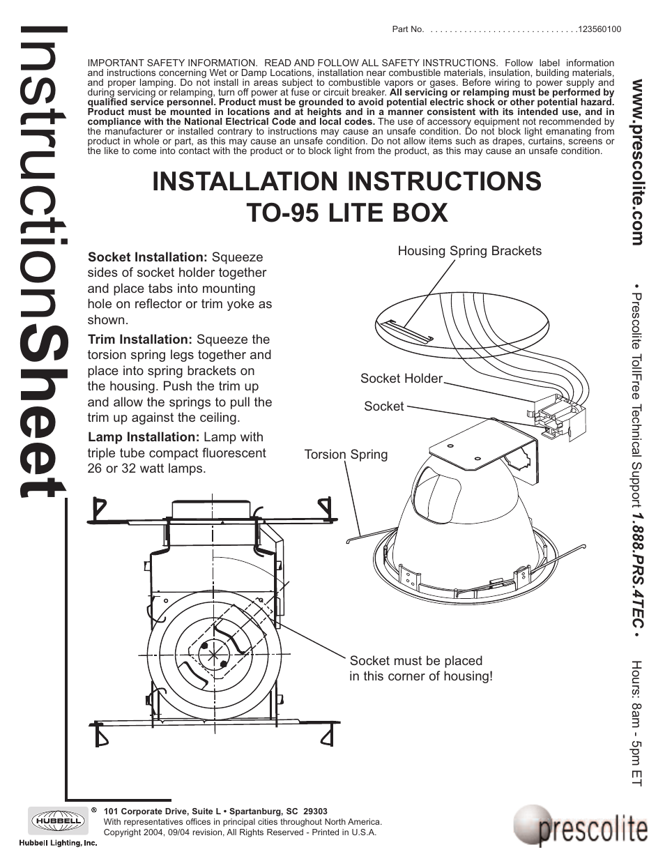Prescolite TO-95 LITE BOX User Manual | 1 page
