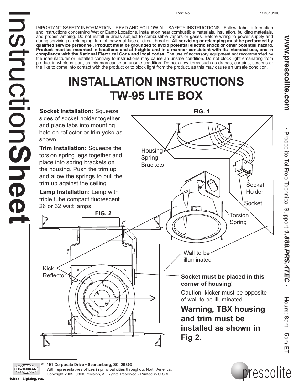 Prescolite TW-95 LITE BOX User Manual | 1 page