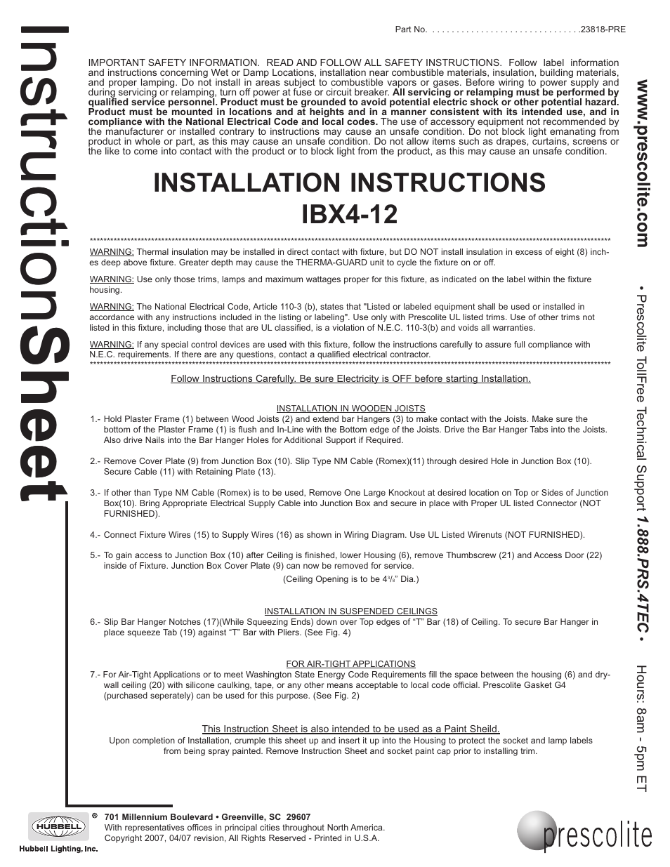Prescolite IBX4-12 User Manual | 2 pages