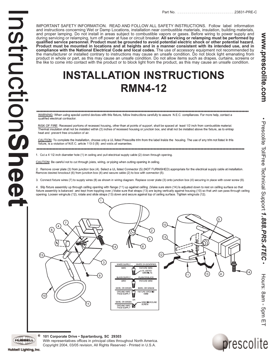 Prescolite RMN4-12 User Manual | 1 page