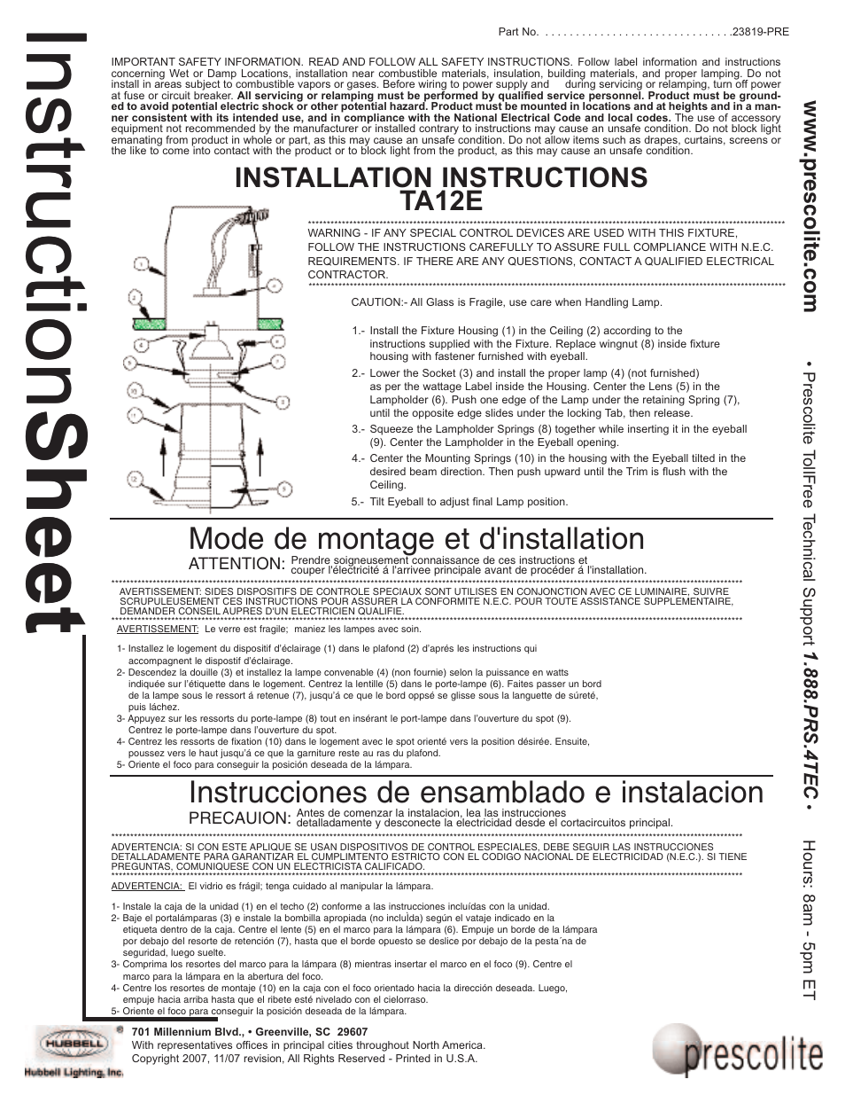 Prescolite TA12E User Manual | 1 page