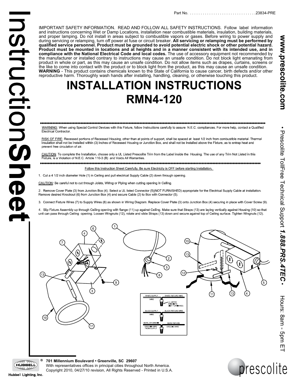 Prescolite RMN4-120 User Manual | 1 page