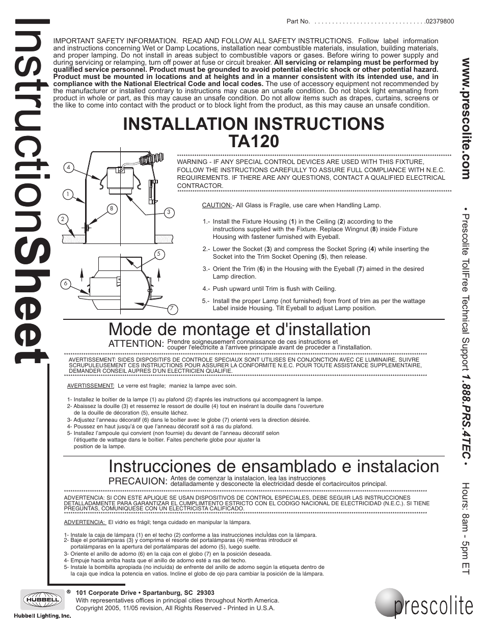 Prescolite TA120E User Manual | 1 page