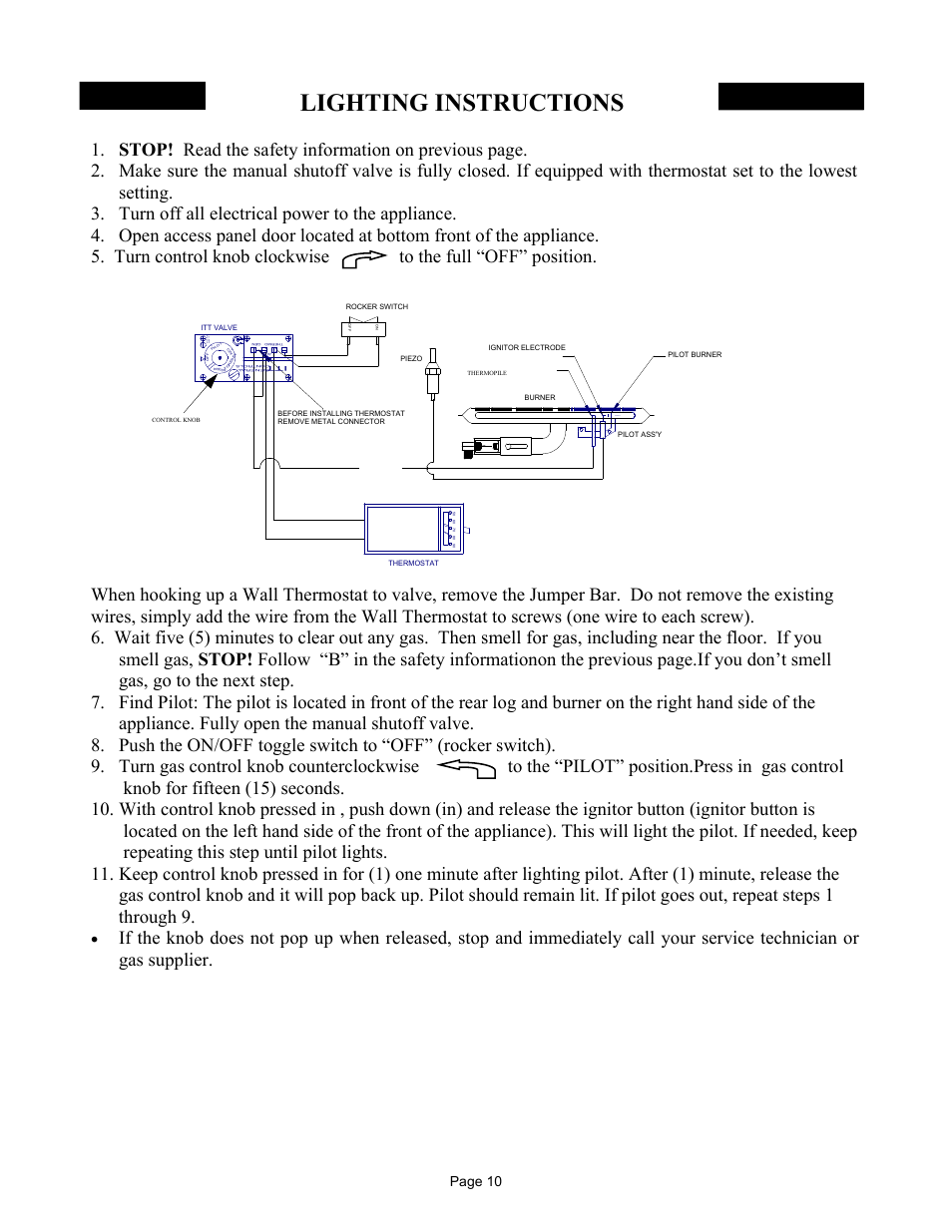 Lighting instructions, Pilot, Page 10 | New Buck Corporation 329 User Manual | Page 14 / 55