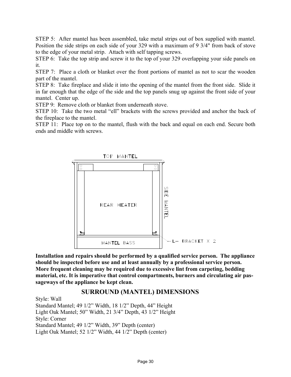 Surround (mantel) dimensions | New Buck Corporation 329 User Manual | Page 34 / 55