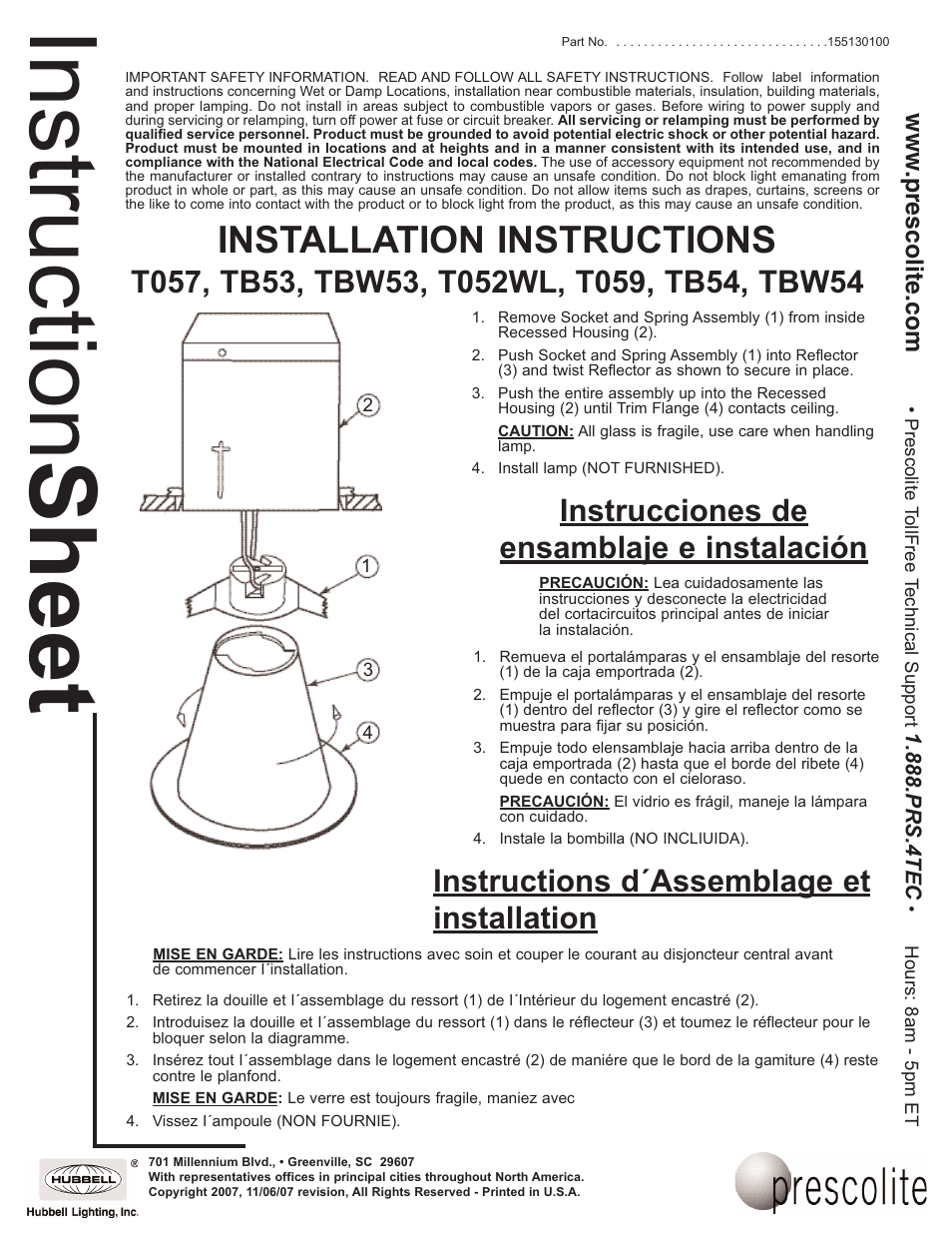 Prescolite TBW54 User Manual | 1 page