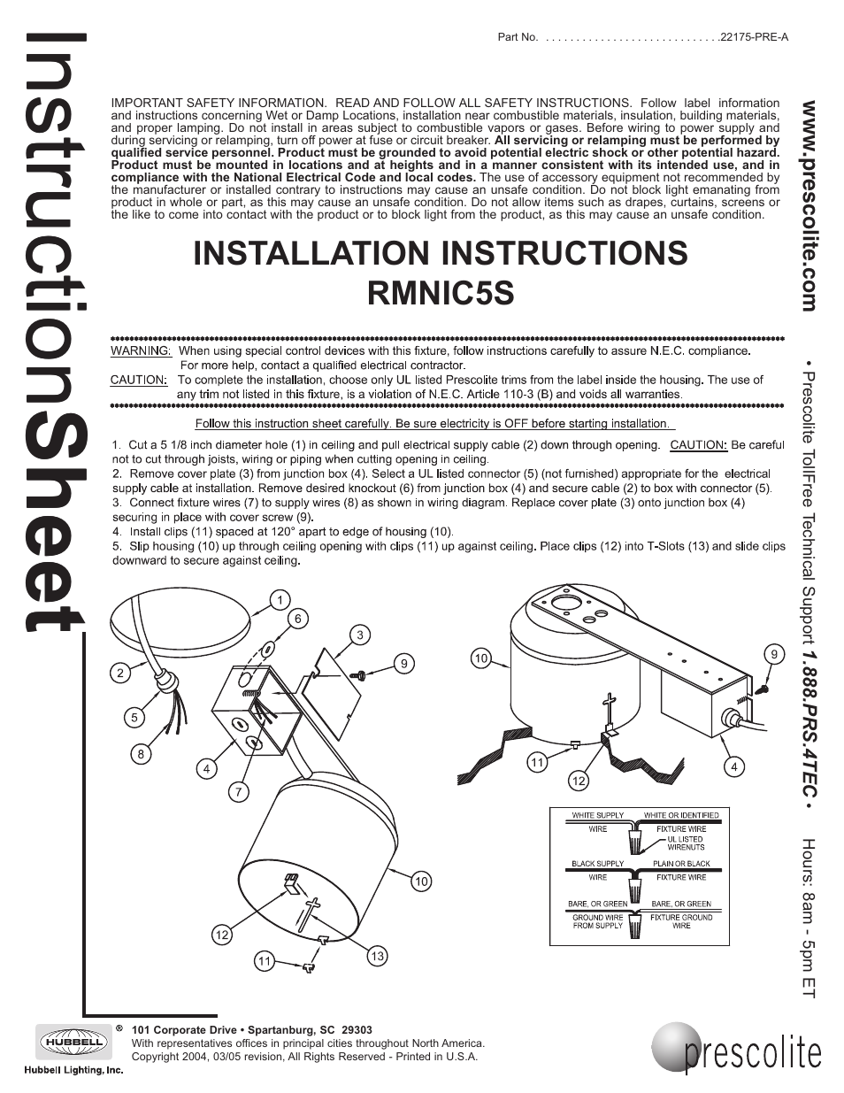 Prescolite RMNIC5S User Manual | 2 pages
