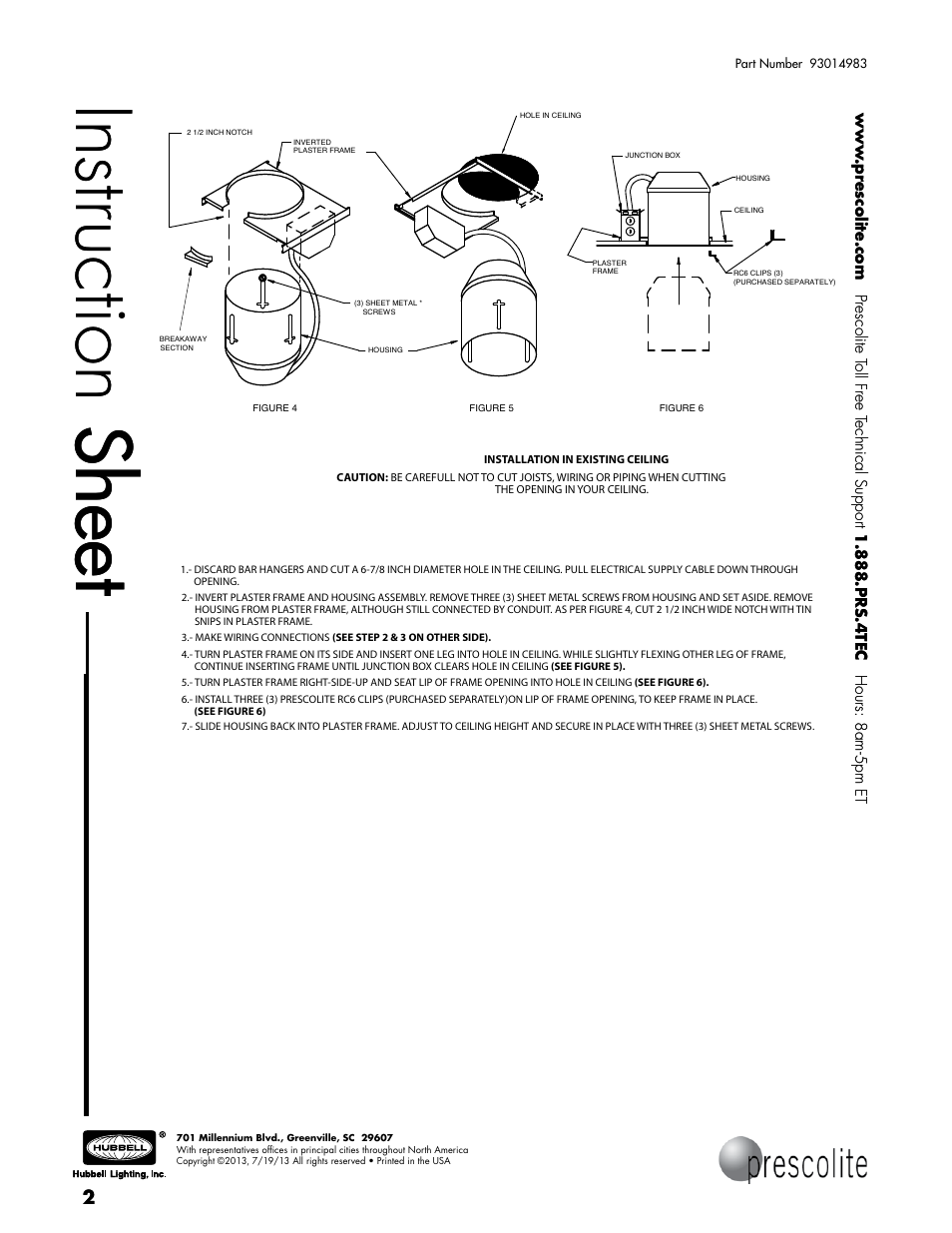 Instruction sheet | Prescolite DLHL User Manual | Page 2 / 2