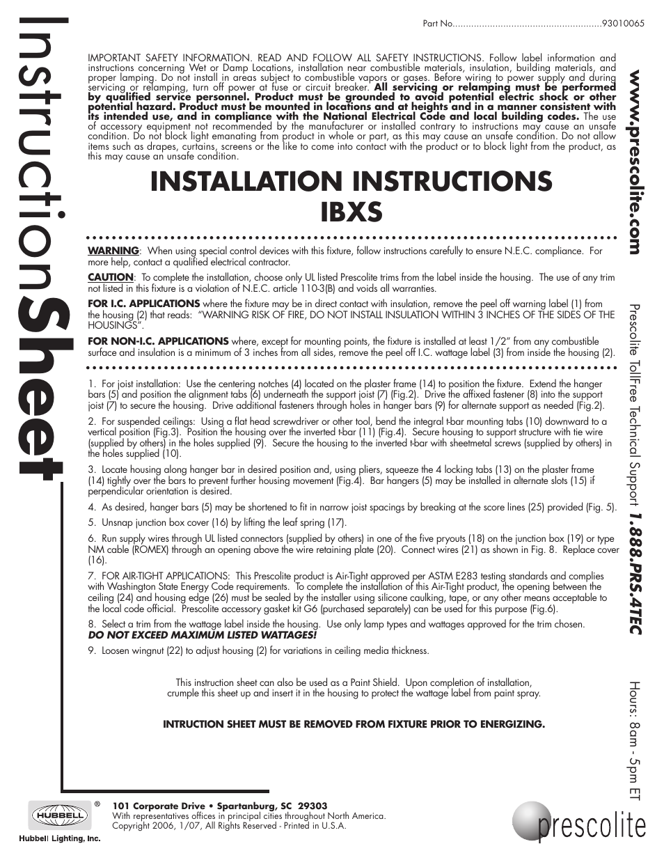 Prescolite IBXS User Manual | 2 pages