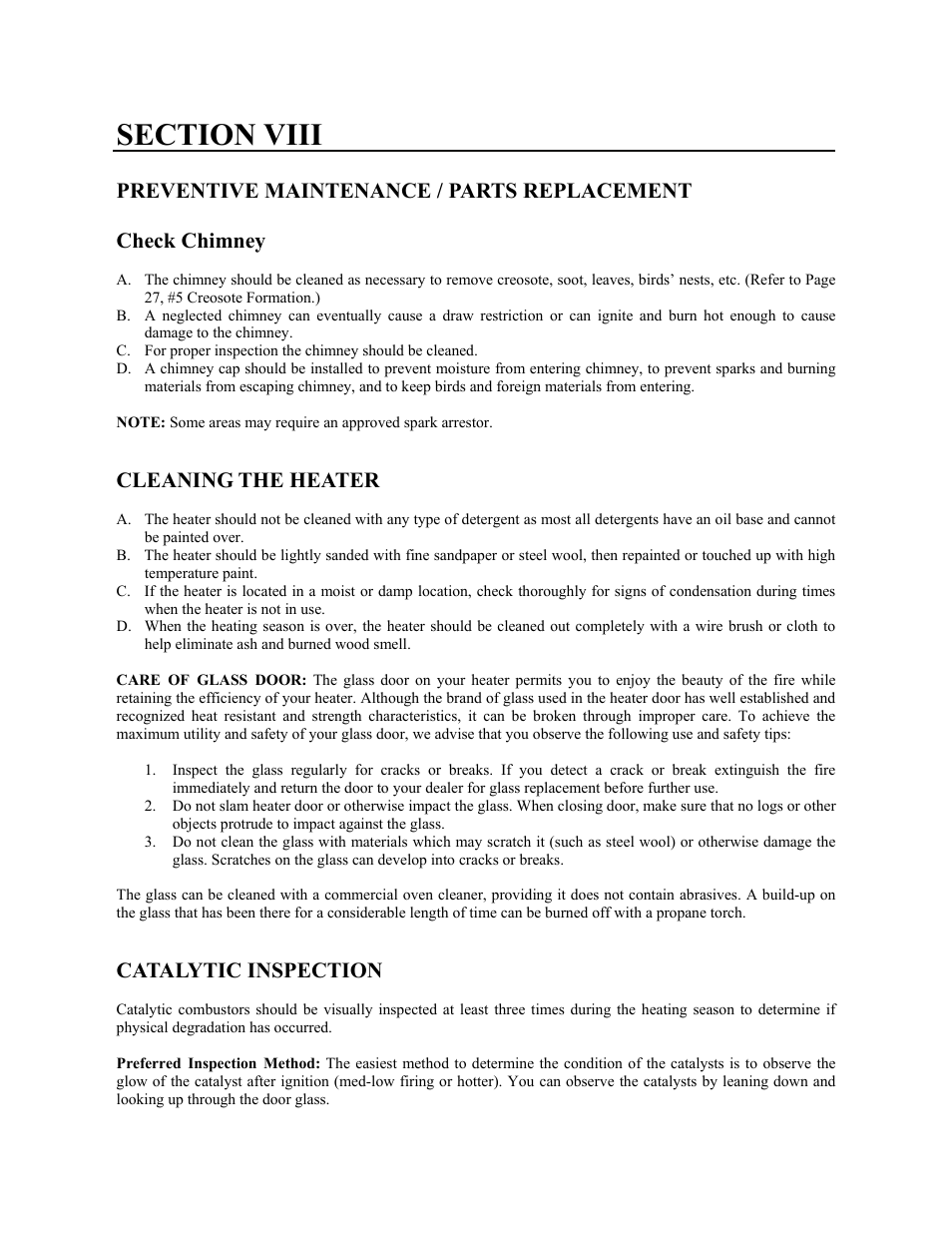 Cleaning the heater, Catalytic inspection | New Buck Corporation 20 Room Heater User Manual | Page 33 / 62