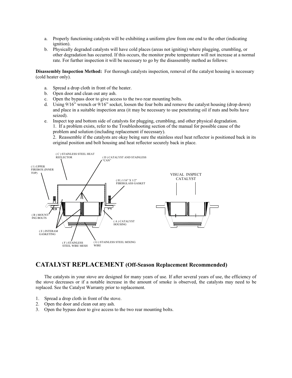 Catalyst replacement, Off-season replacement recommended) | New Buck Corporation 20 Room Heater User Manual | Page 34 / 62