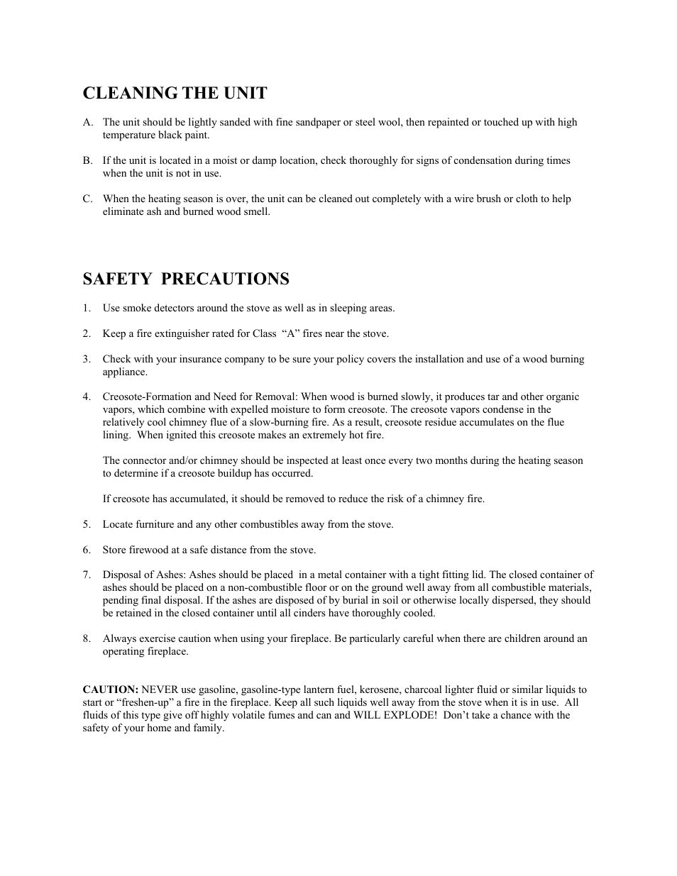 Cleaning the unit, Safety precautions | New Buck Corporation 20 Room Heater User Manual | Page 60 / 62