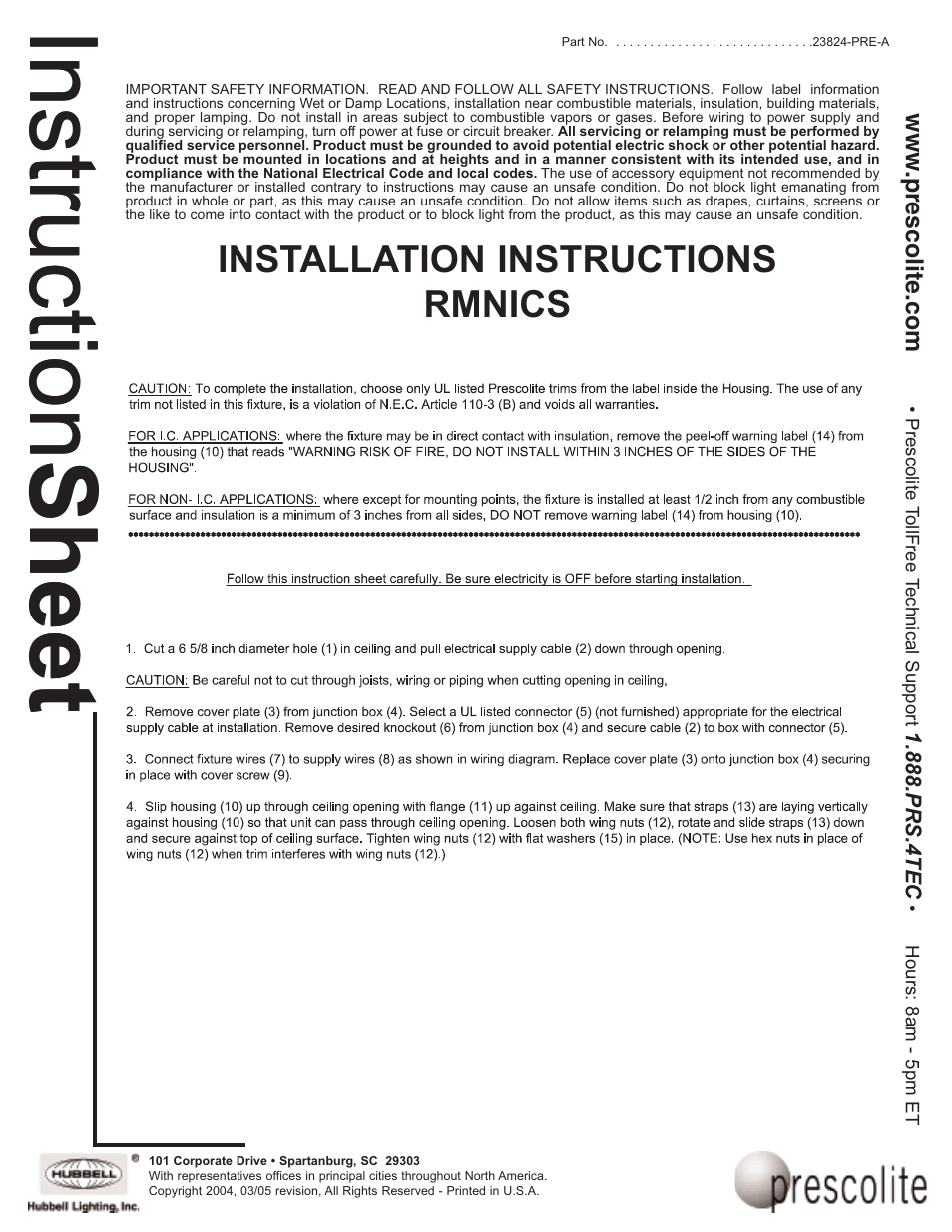 Prescolite RMNICS User Manual | 2 pages