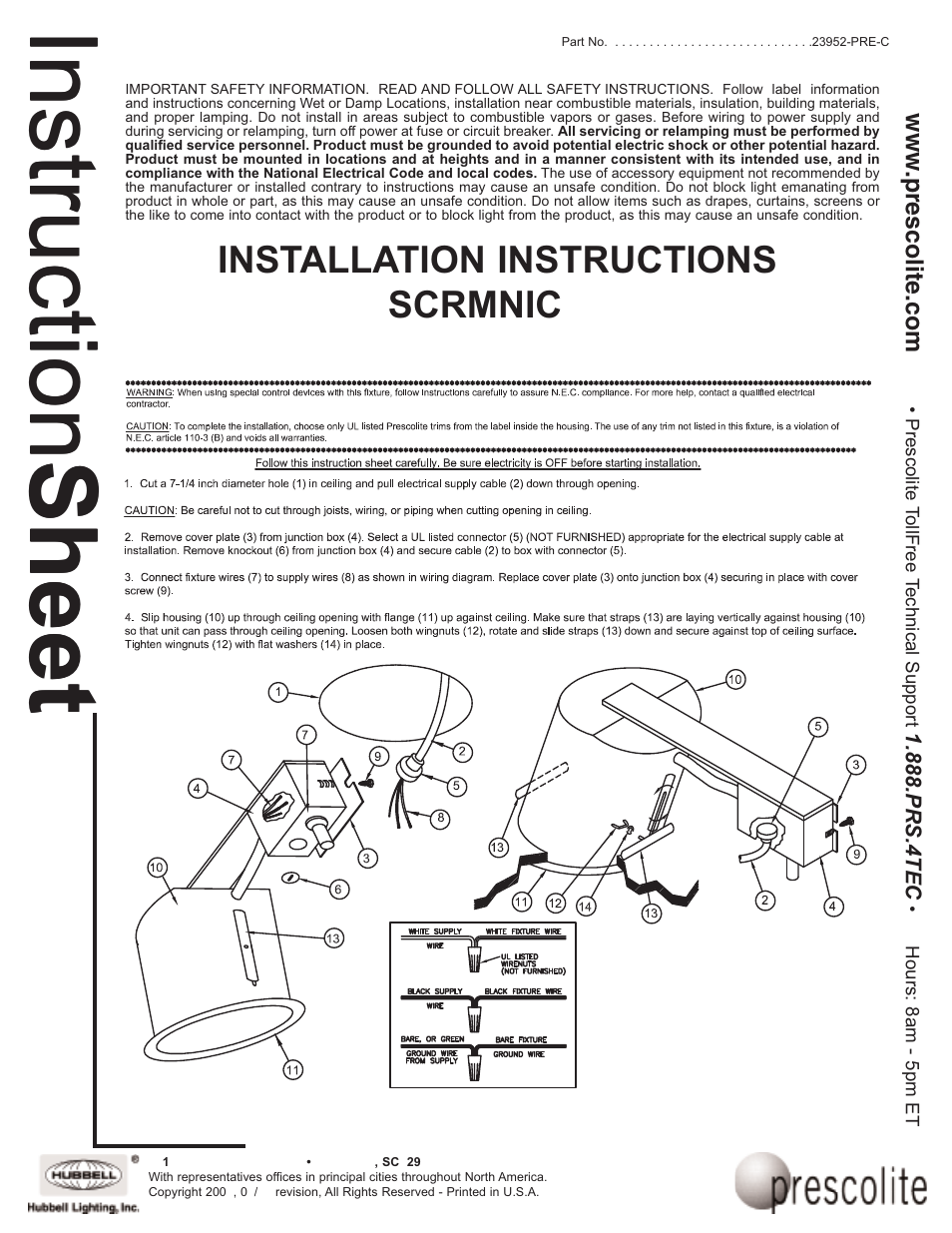 Prescolite SCRMNIC User Manual | 1 page