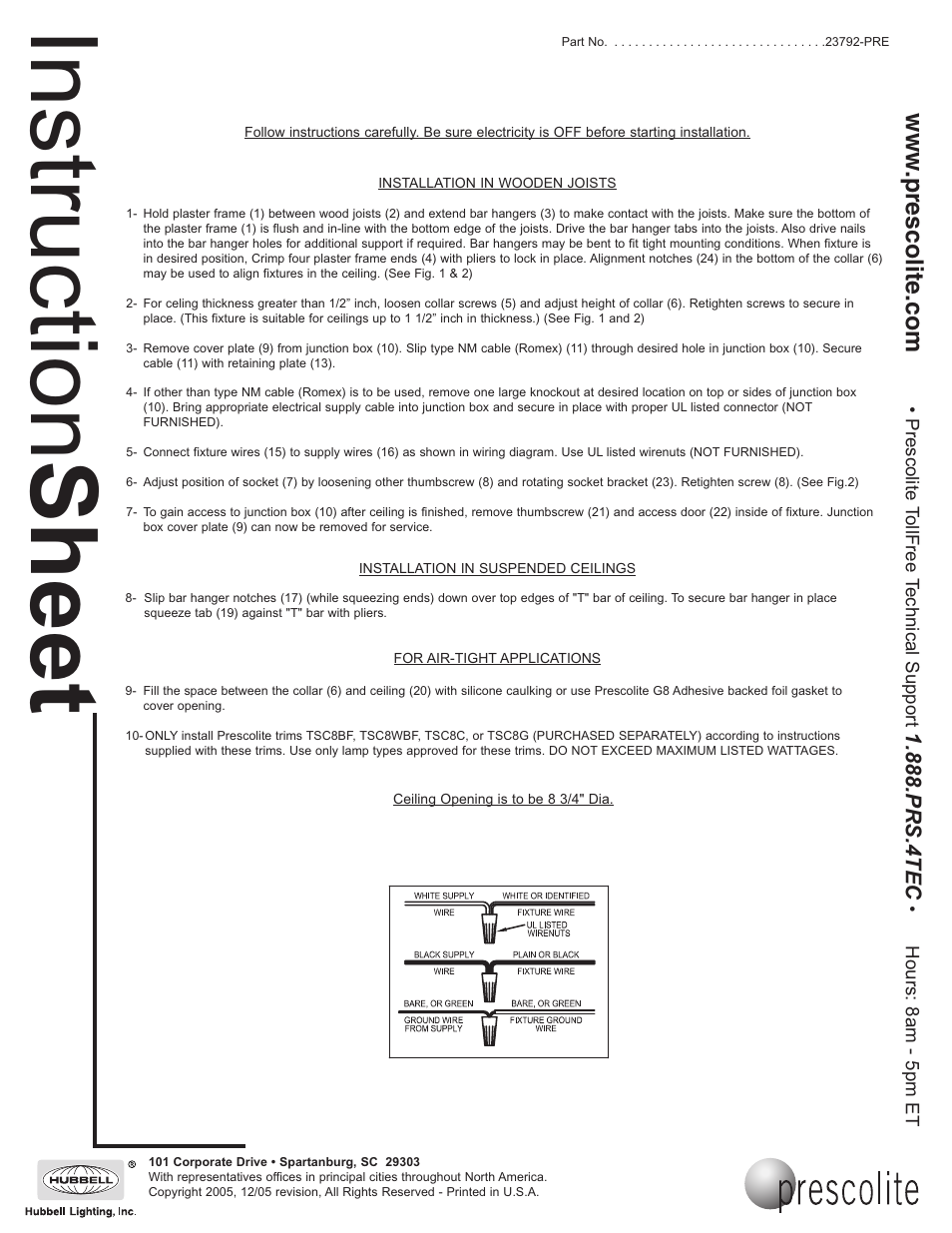 Instruction sheet | Prescolite SCIBX8 User Manual | Page 2 / 2