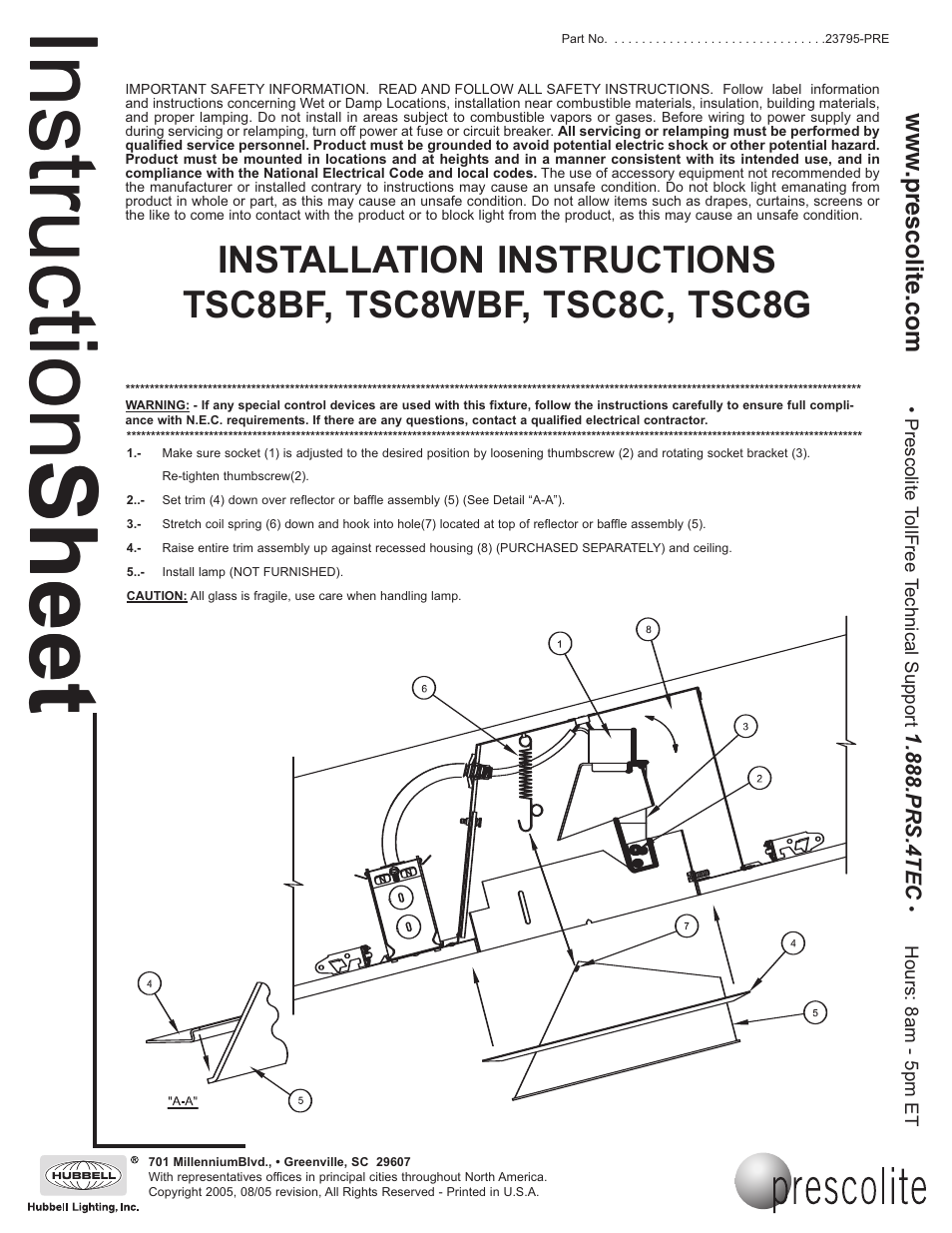 Prescolite TSC8G User Manual | 1 page