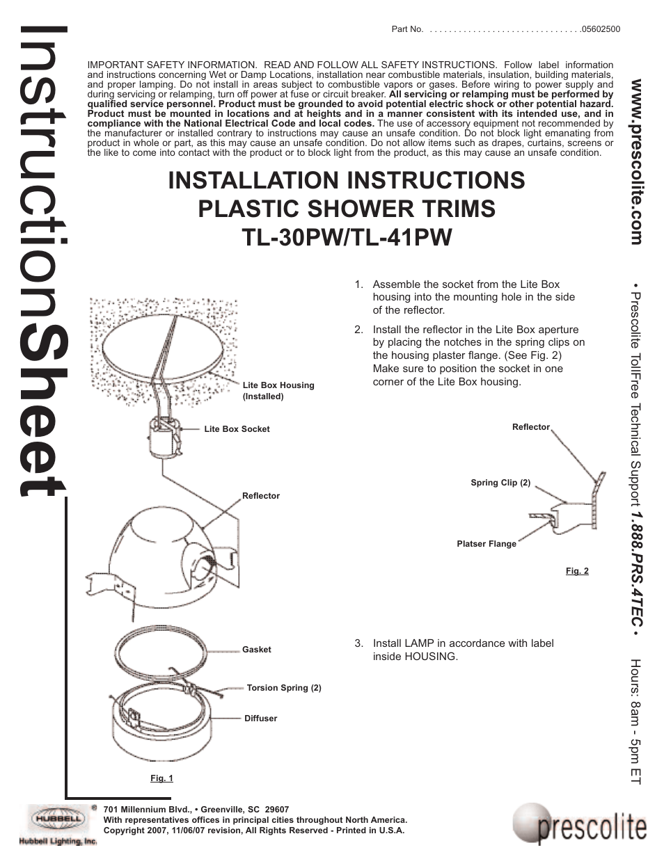 Prescolite TL-41PW User Manual | 2 pages