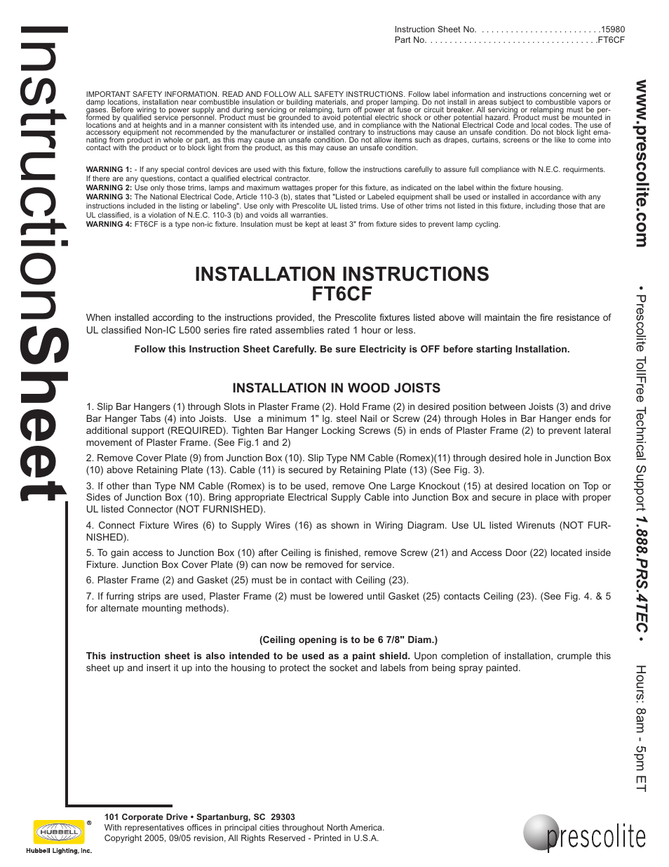 Prescolite FT6CF User Manual | 3 pages