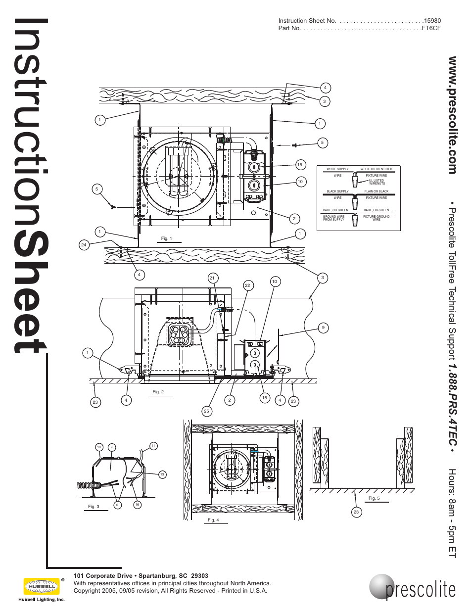 Instruction sheet, Prs.4tec, Prescolite tollfree technical support | Hours: 8am - 5pm et | Prescolite FT6CF User Manual | Page 2 / 3