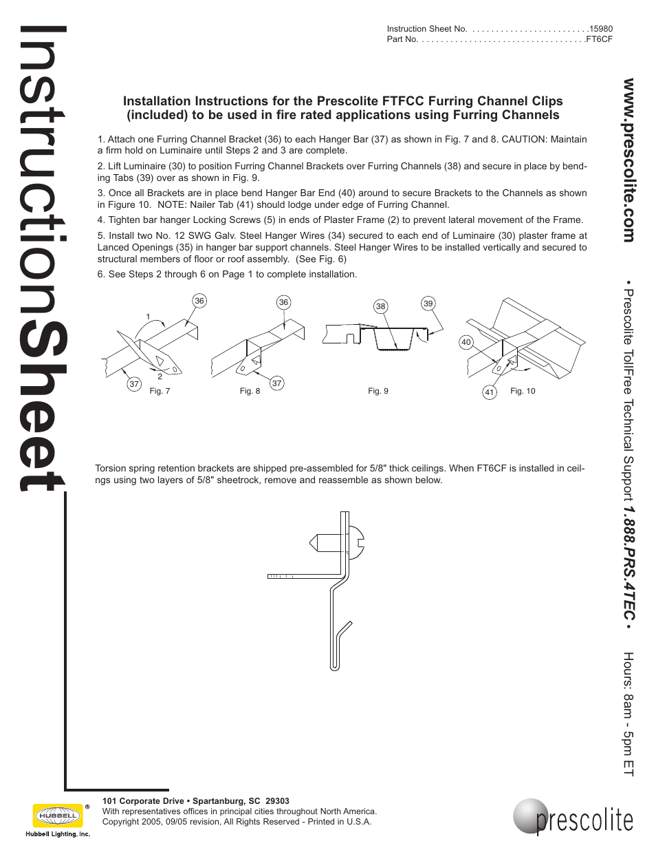 Instruction sheet | Prescolite FT6CF User Manual | Page 3 / 3