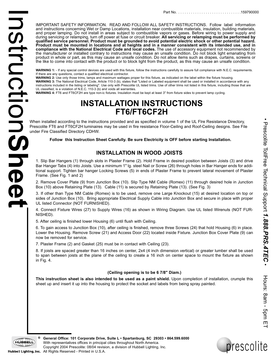 Prescolite FT6/FT6CF2H User Manual | 3 pages