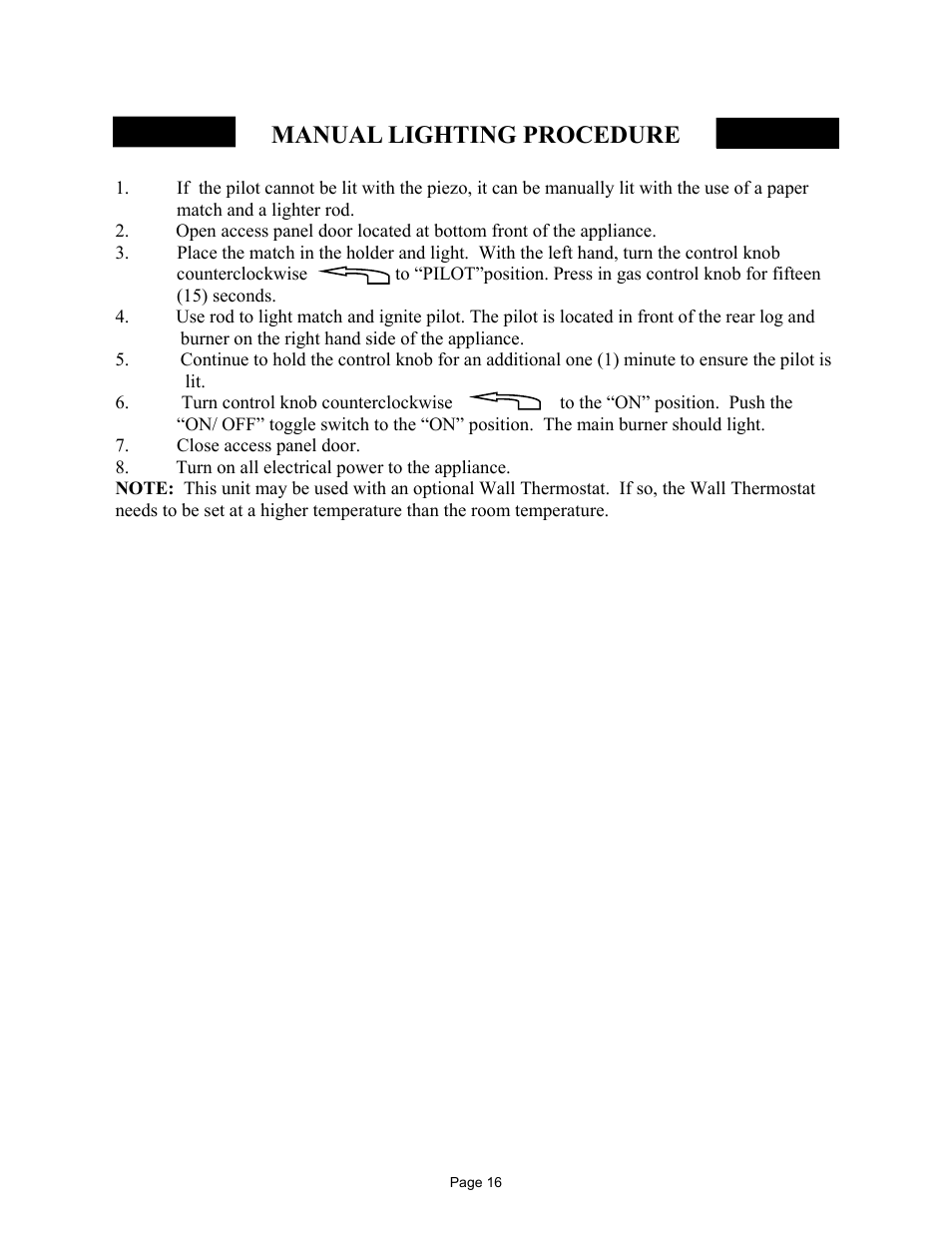 Manual lighting procedure | New Buck Corporation 384 User Manual | Page 20 / 54