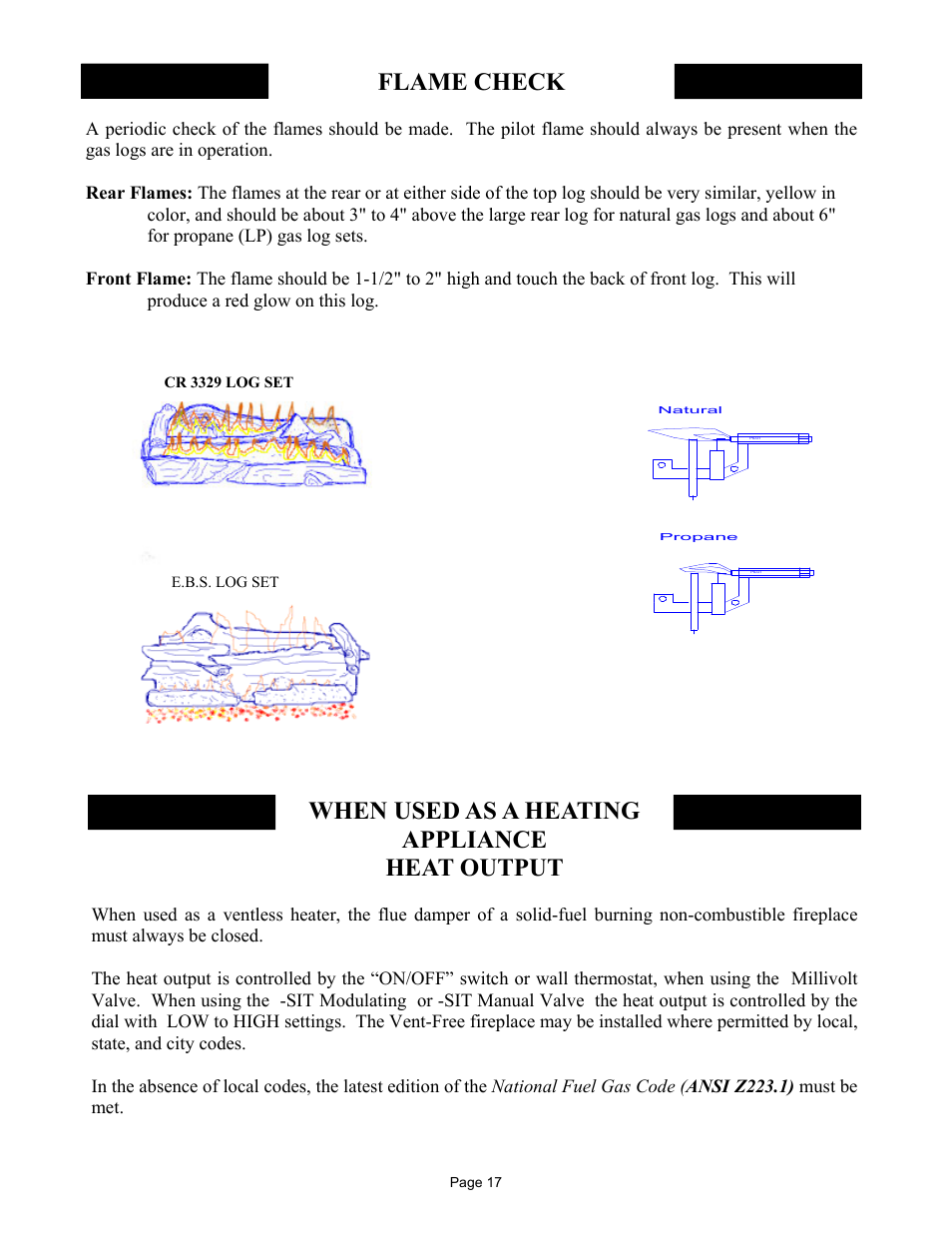 Flame check, When used as a heating appliance heat output | New Buck Corporation 384 User Manual | Page 21 / 54