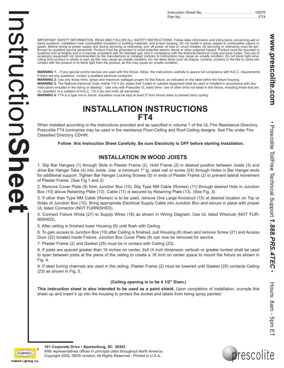 Prescolite FT4 User Manual | 3 pages