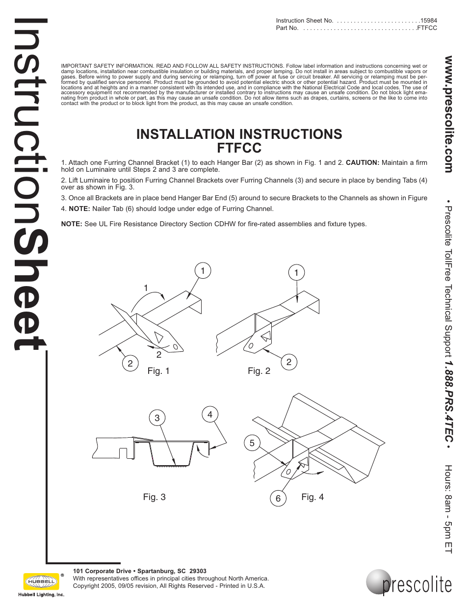 Prescolite FTFCC User Manual | 1 page