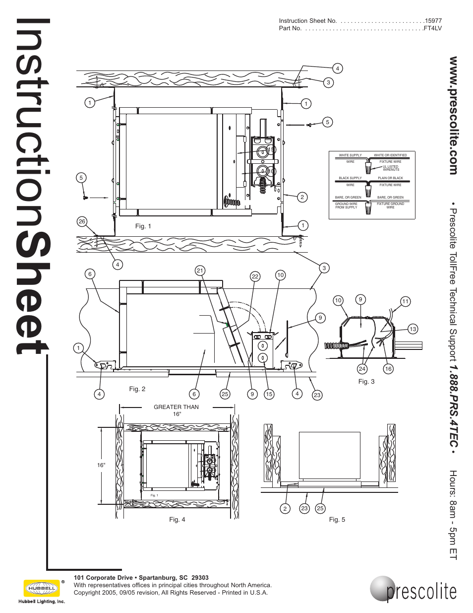 Instruction sheet, Prs.4tec, Prescolite tollfree technical support | Hours: 8am - 5pm et | Prescolite FT4LV User Manual | Page 3 / 3