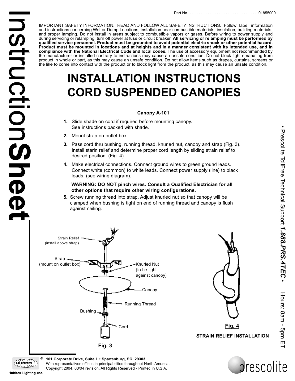 Prescolite CORD SUSPENDED CANOPIES User Manual | 1 page