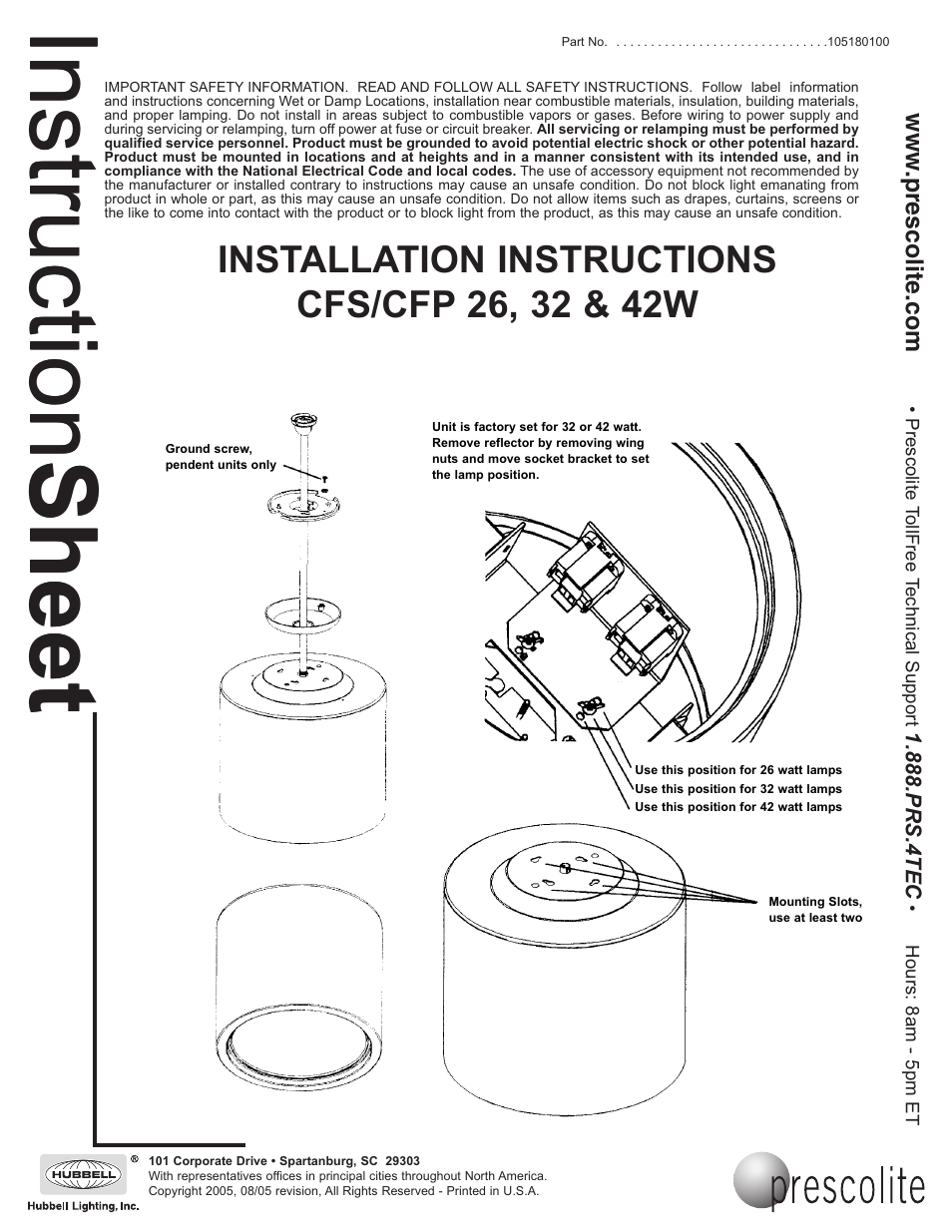 Prescolite CFP 26, 32 & 42W User Manual | 1 page