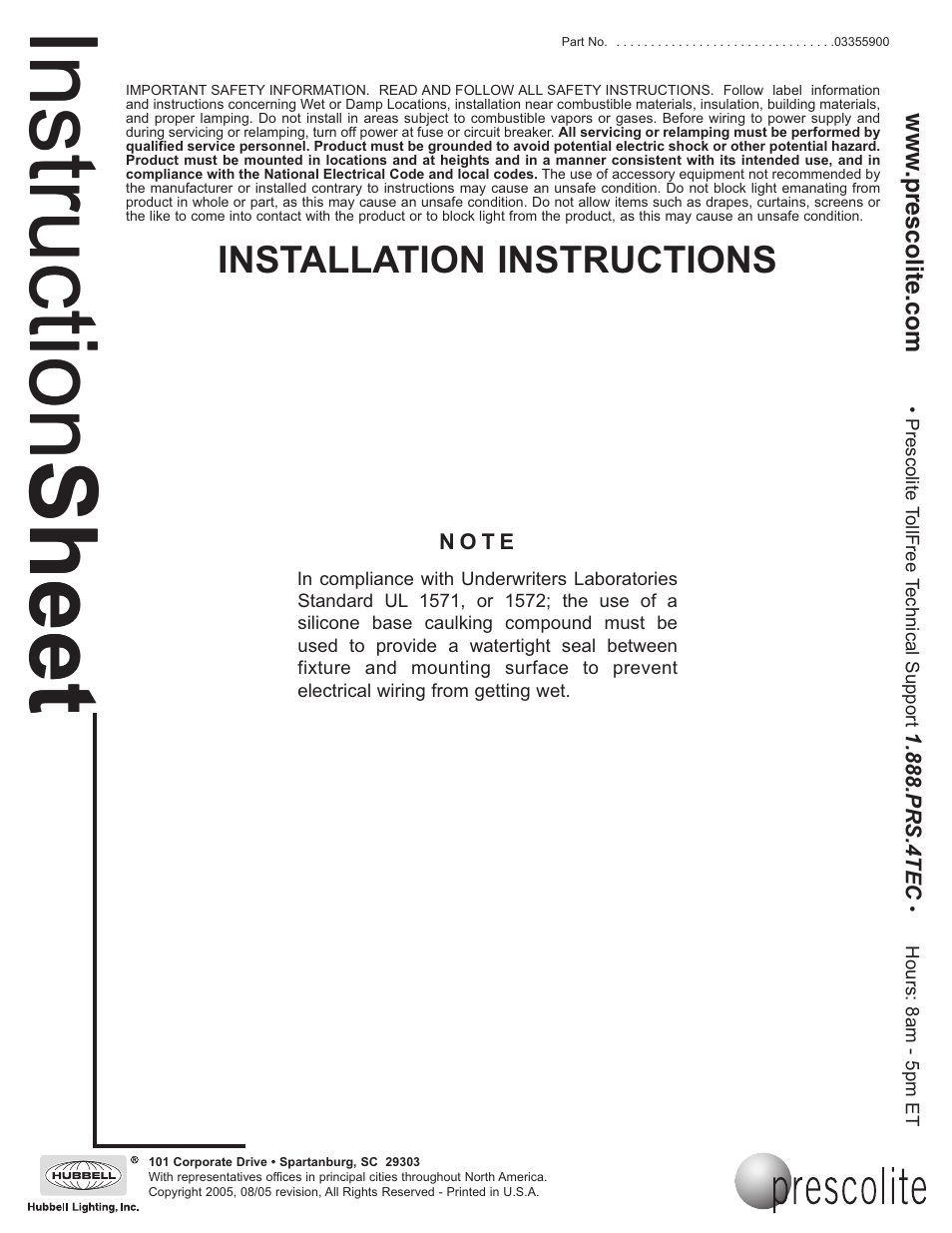 Prescolite 1572 User Manual | 1 page