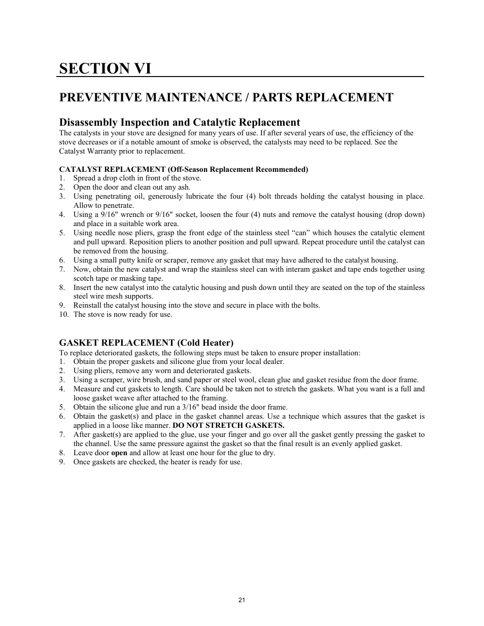 Preventive maintenance / parts replacement, Disassembly inspection and catalytic replacement | New Buck Corporation Heater Model 80 User Manual | Page 23 / 27