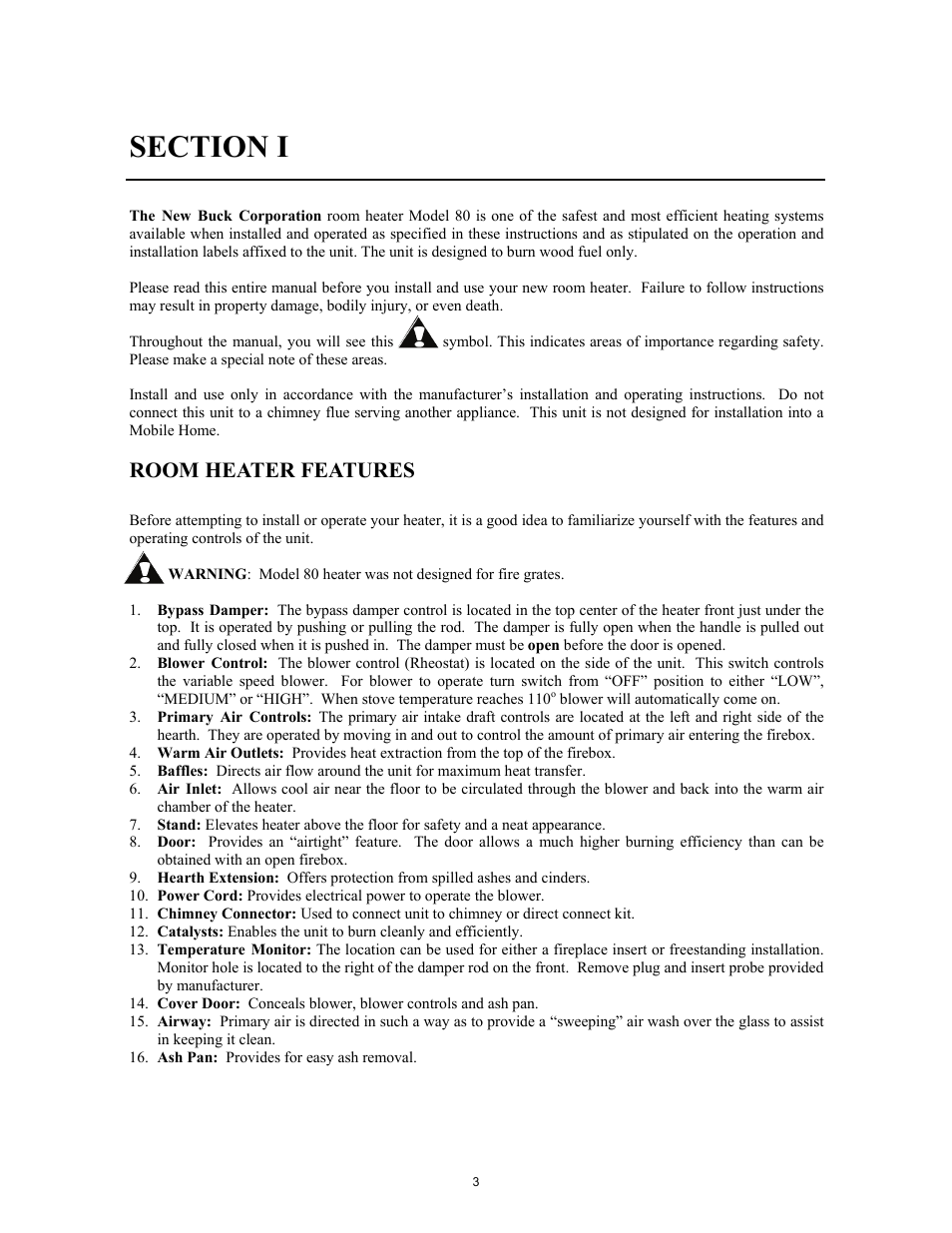 Room heater features | New Buck Corporation Heater Model 80 User Manual | Page 5 / 27