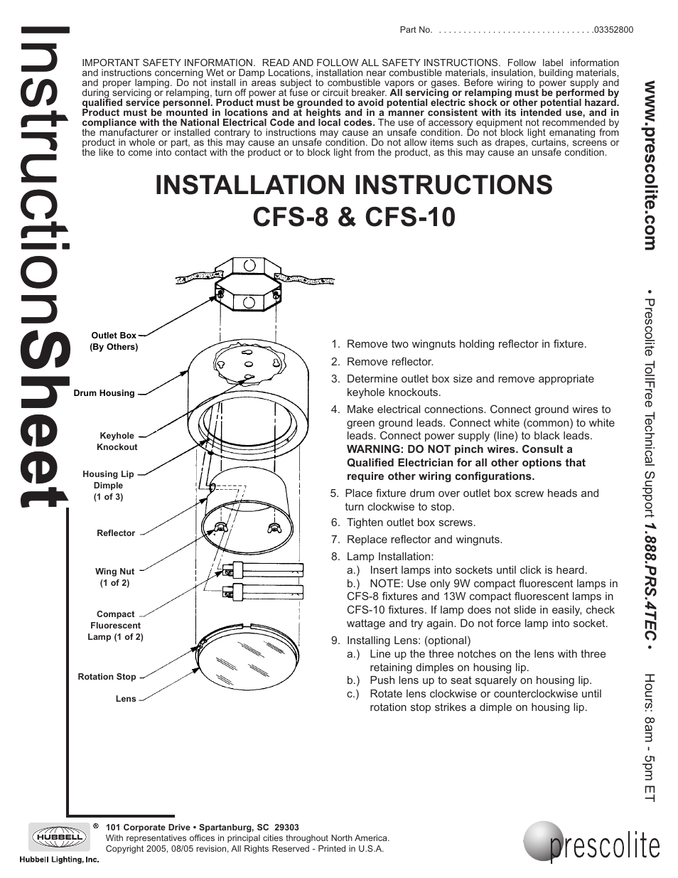 Prescolite CFS-10 User Manual | 1 page