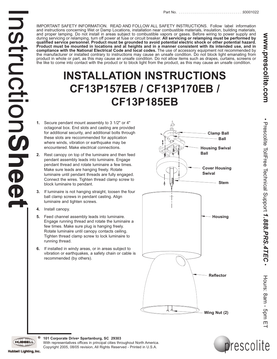 Prescolite CF13P185EB User Manual | 1 page