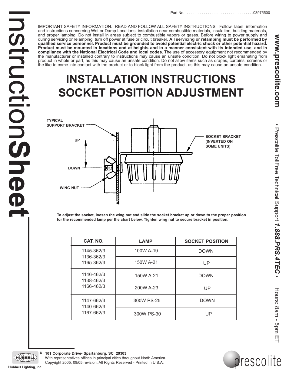 Prescolite SOCKET POSITION ADJUSTMENT User Manual | 1 page