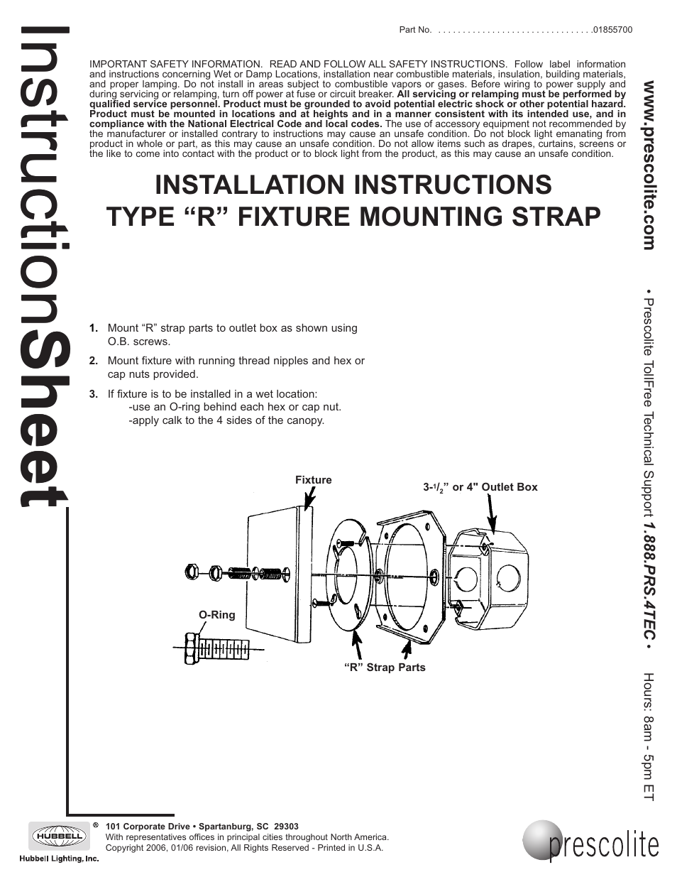 Prescolite R FIXTURE MOUNTING STRAP User Manual | 1 page