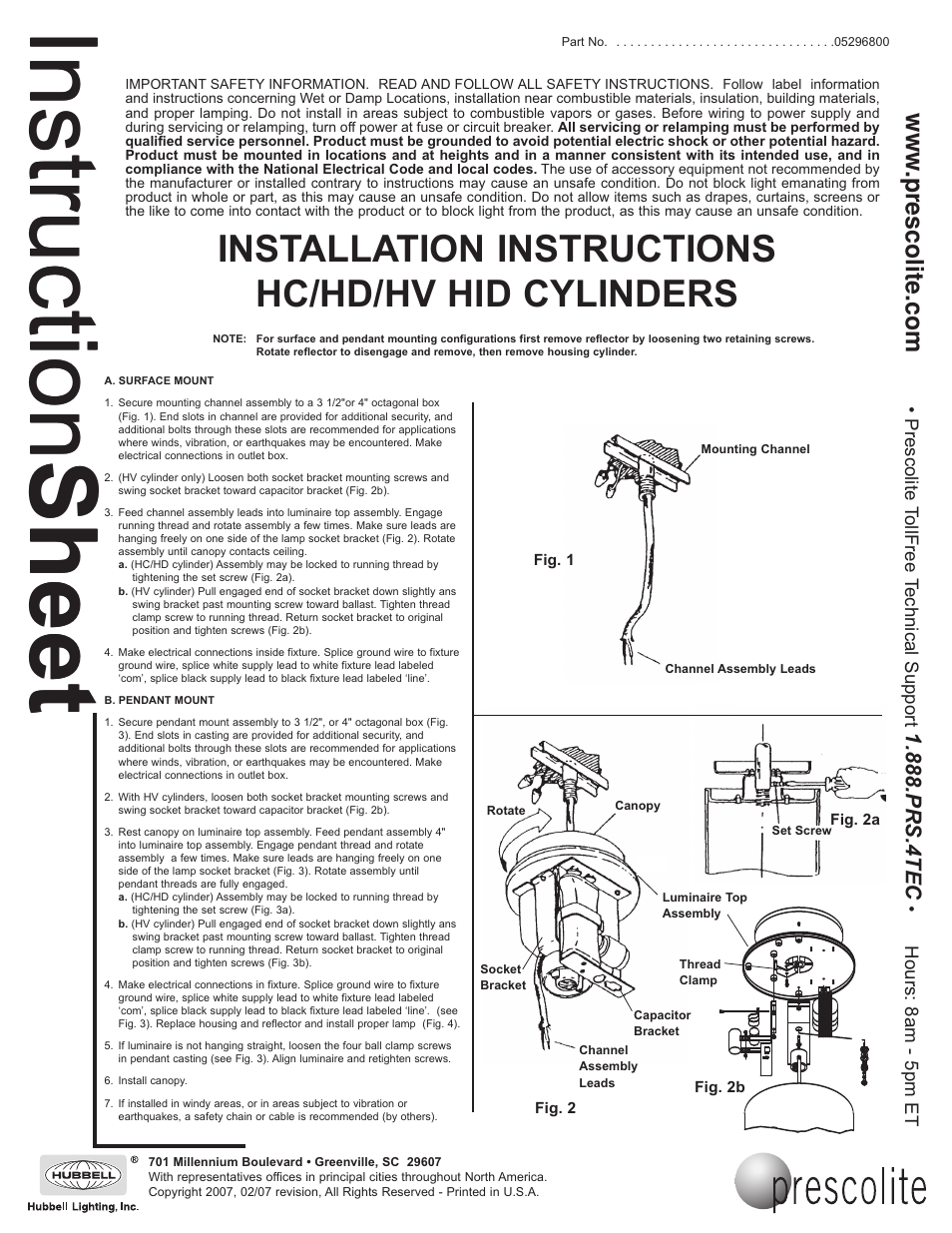 Prescolite HV HID CYLINDERS User Manual | 2 pages