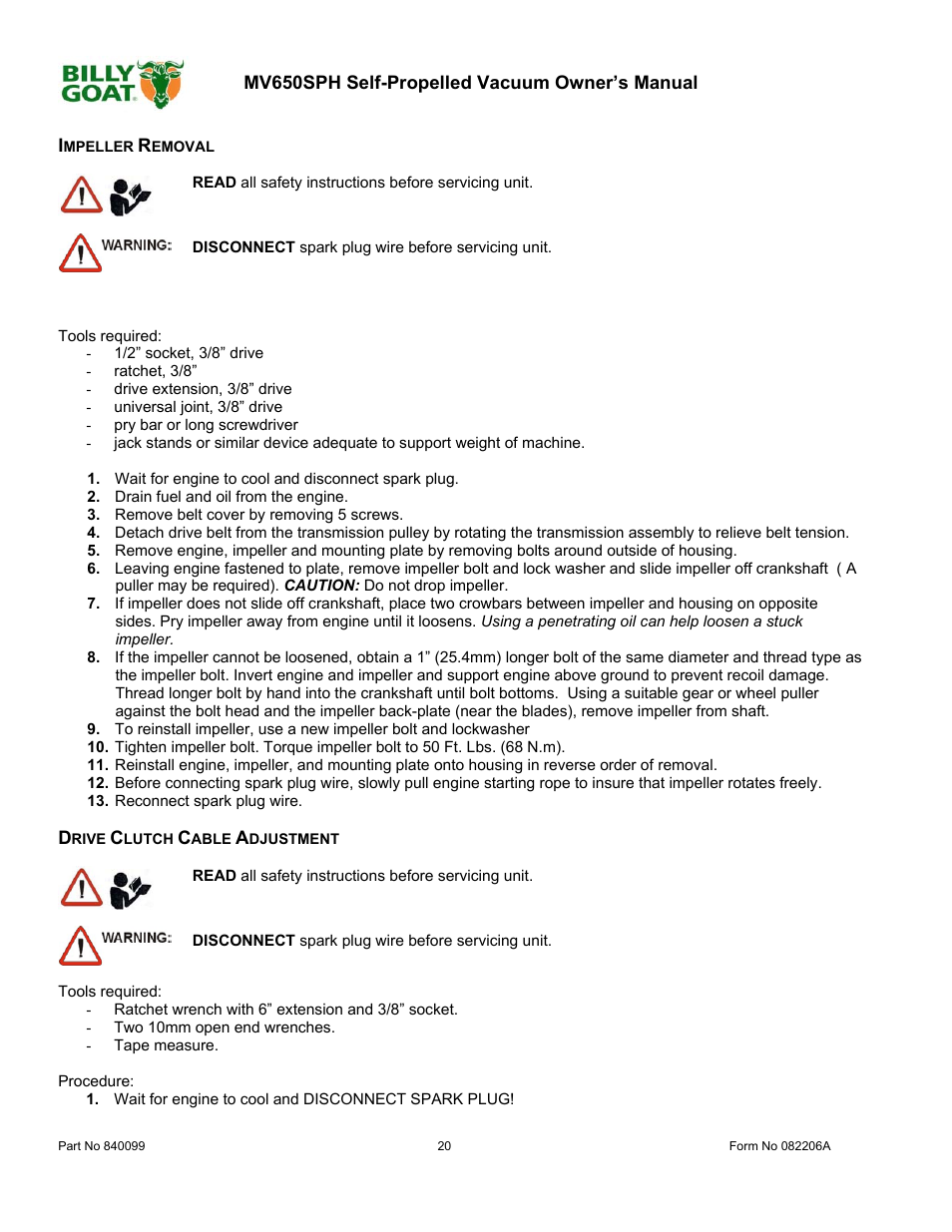 Billy Goat MV650SPH User Manual | Page 20 / 34