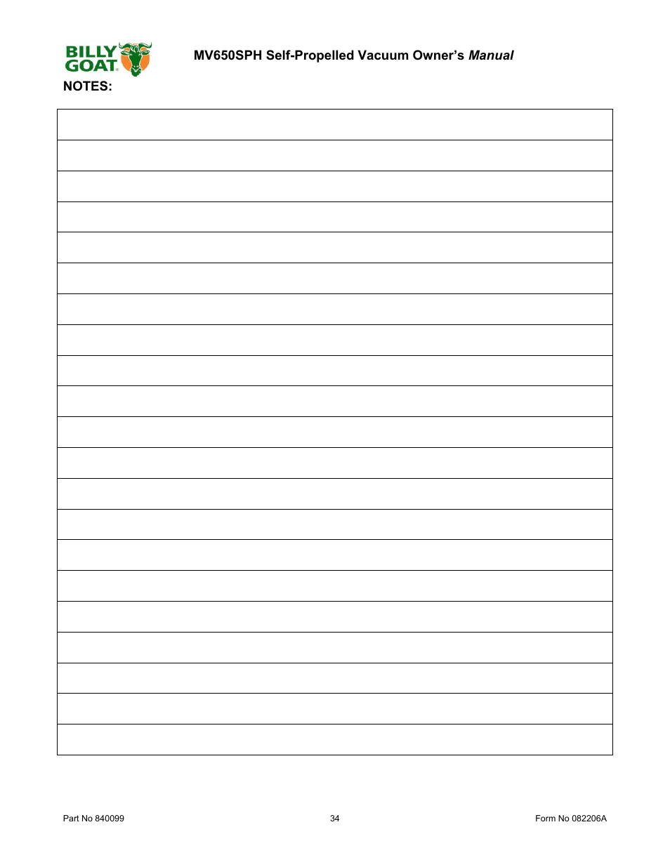 Billy Goat MV650SPH User Manual | Page 34 / 34