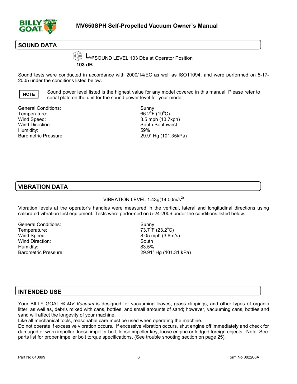 Billy Goat MV650SPH User Manual | Page 6 / 34