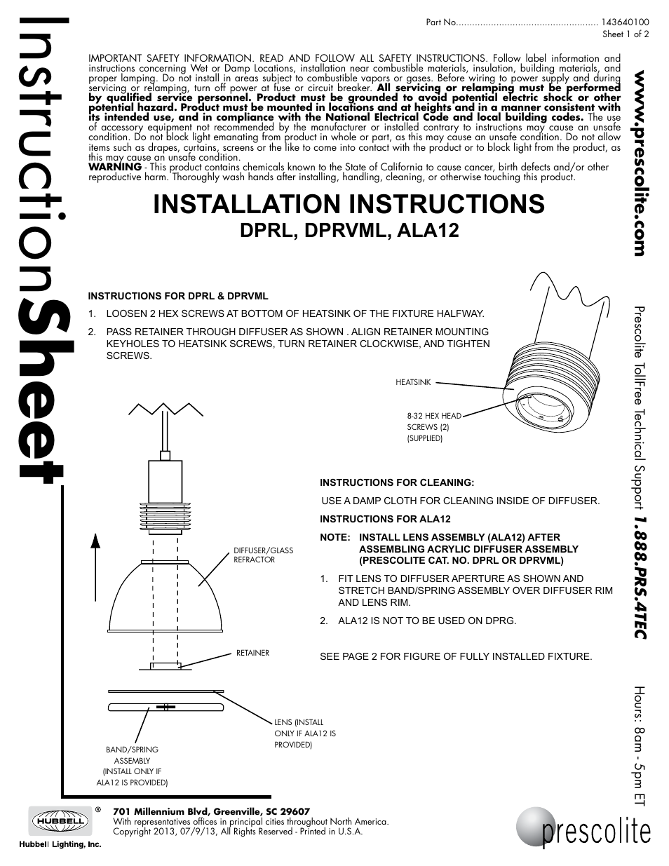 Prescolite ALA12 User Manual | 2 pages